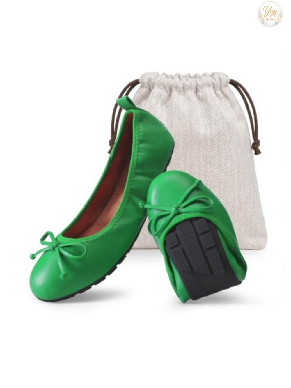 Foldable Bowknot Ballet Flats Faux Leather Cushioned Travel Flats for Women